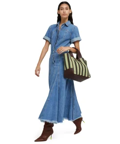 Abito Midi Di Jeans Con Maniche Corte E Gonna A Ruota^MSGM Fashion