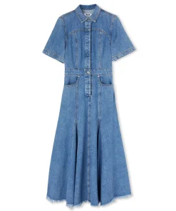 Abito Midi Di Jeans Con Maniche Corte E Gonna A Ruota^MSGM Fashion