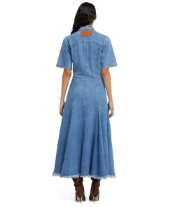 Abito Midi Di Jeans Con Maniche Corte E Gonna A Ruota^MSGM Fashion