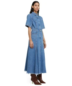Abito Midi Di Jeans Con Maniche Corte E Gonna A Ruota^MSGM Fashion