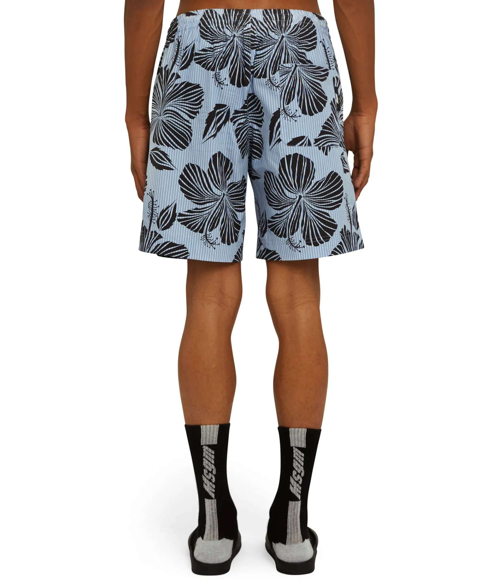 Bermuda In Cotone Popeline Bacchettato Con Stampa "Hibiscus"^MSGM Shop