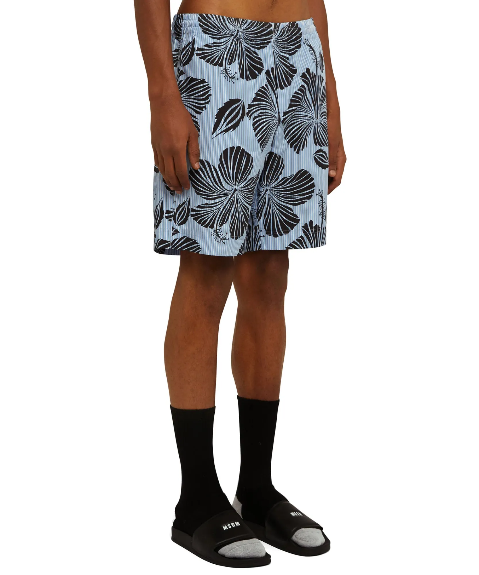 Bermuda In Cotone Popeline Bacchettato Con Stampa "Hibiscus"^MSGM Shop