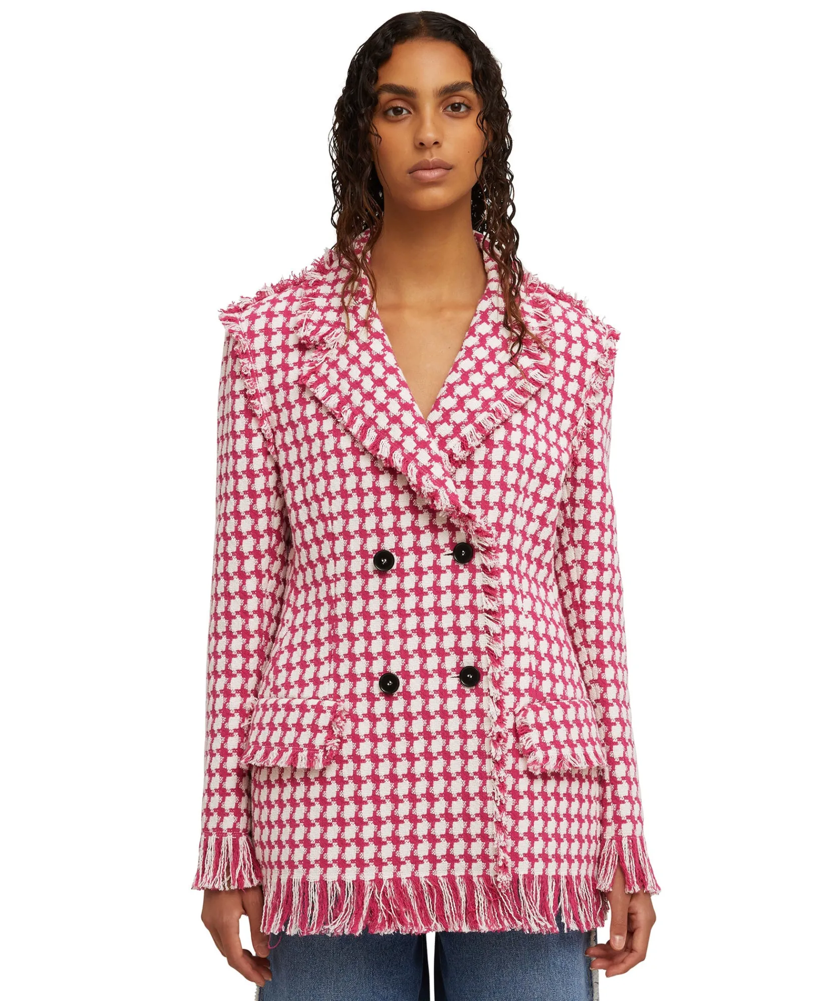 Blazer Doppiopetto Con Collo A Rever In Pied De Poule^MSGM Sale