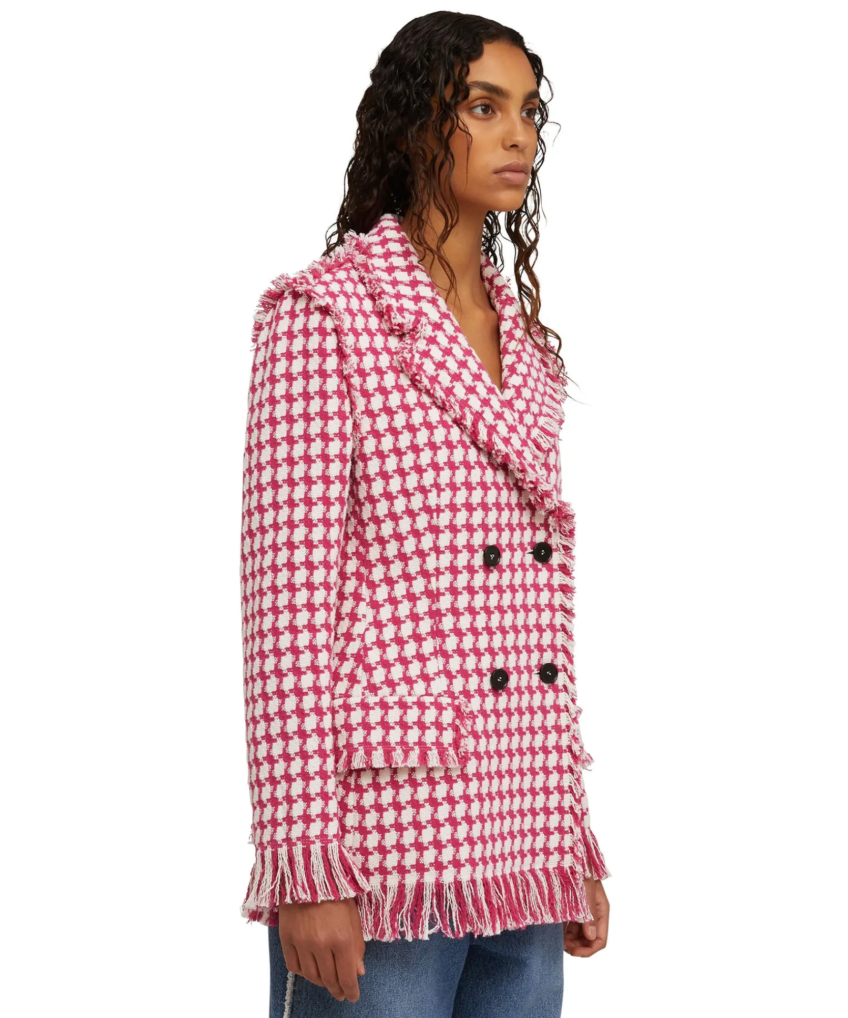 Blazer Doppiopetto Con Collo A Rever In Pied De Poule^MSGM Sale