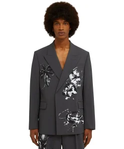 Blazer Doppiopetto In Fresco Lana Con Stampa Artigianale "Pinapple"^MSGM New