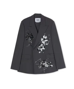 Blazer Doppiopetto In Fresco Lana Con Stampa Artigianale