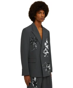 Blazer Doppiopetto In Fresco Lana Con Stampa Artigianale