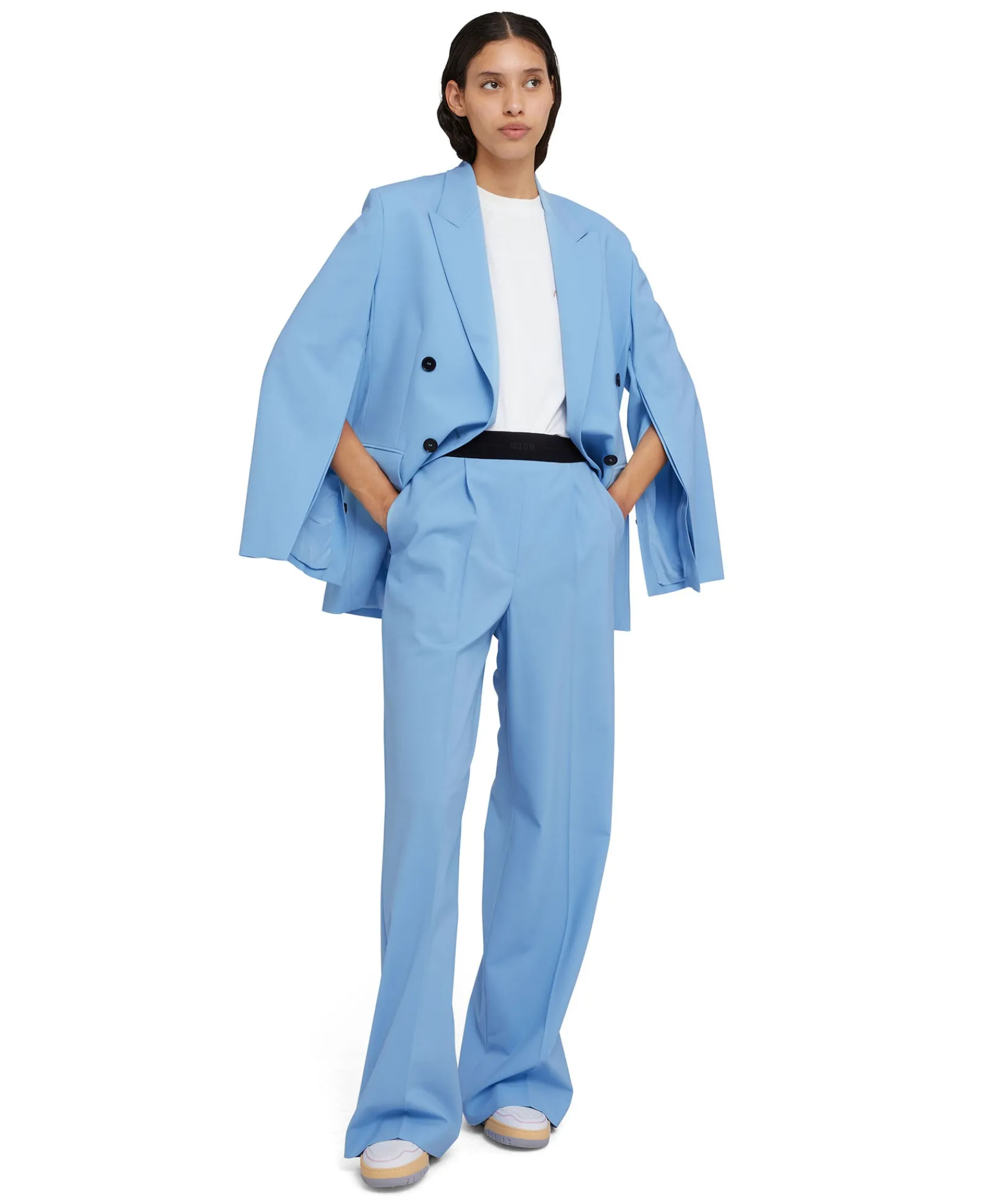 Blazer Doppiopetto In Fresco Lana Con Maniche Apribili^MSGM Cheap