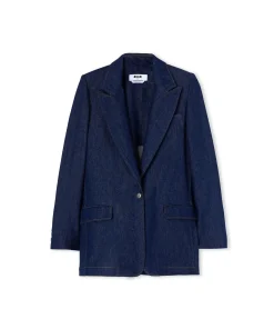Blazer Monopetto In Denim Con Cuciture A Contrasto^MSGM Best Sale