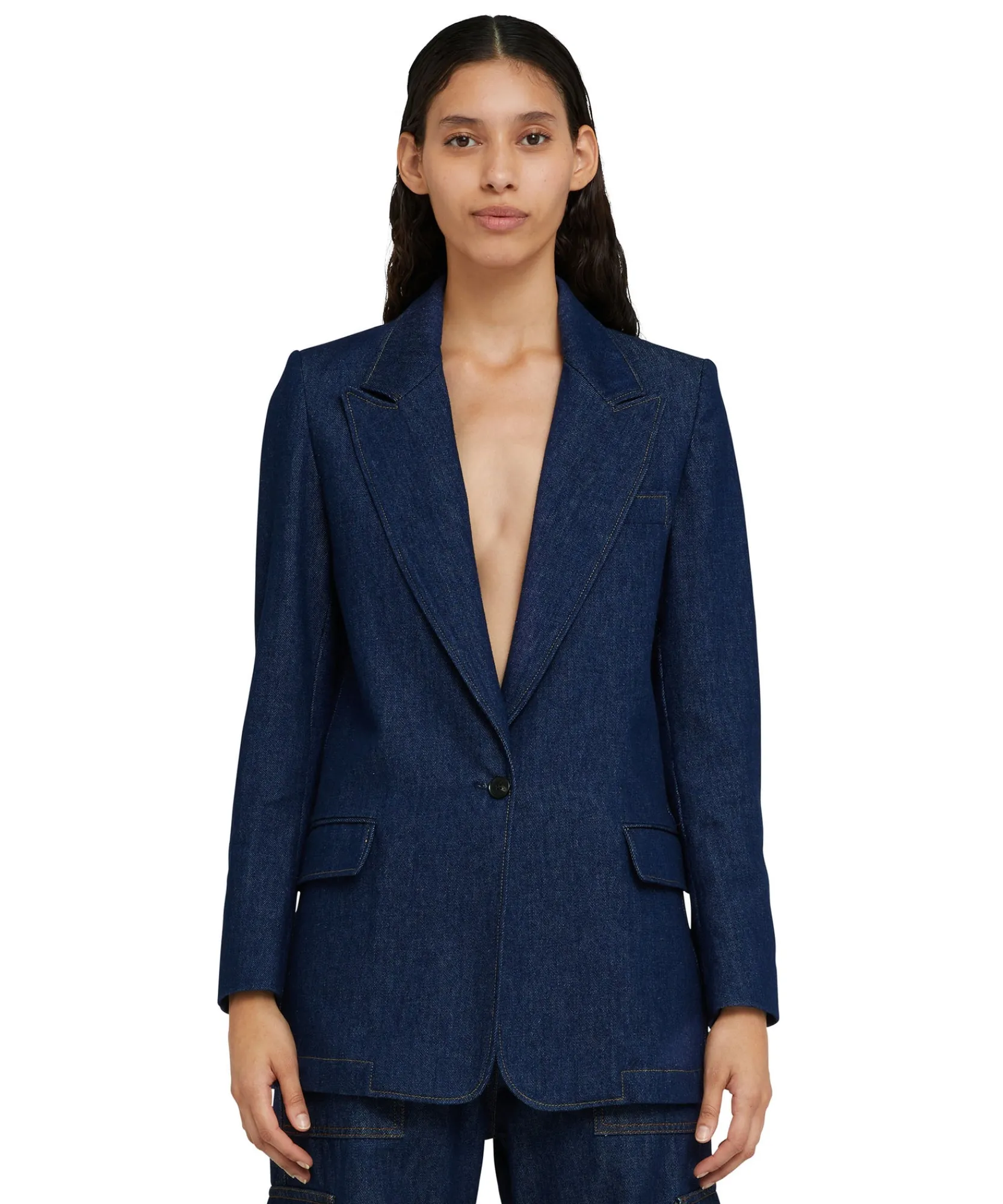 Blazer Monopetto In Denim Con Cuciture A Contrasto^MSGM Best