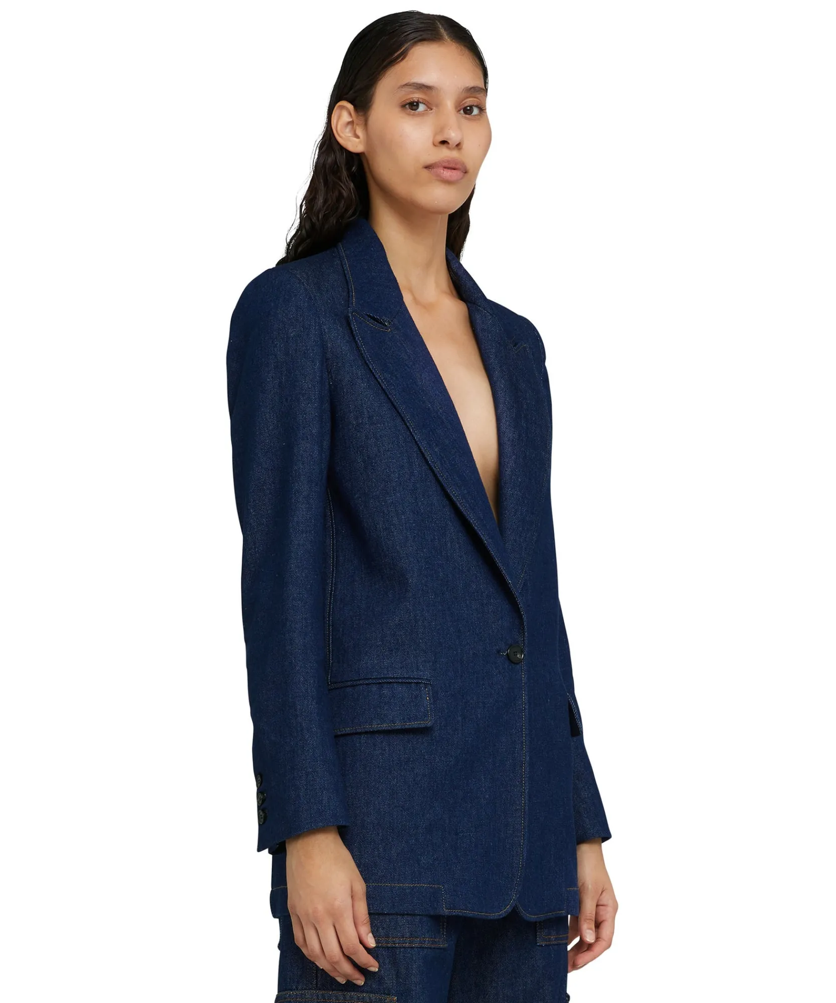 Blazer Monopetto In Denim Con Cuciture A Contrasto^MSGM Best