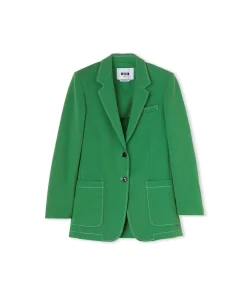 Blazer Monopetto In Denim Con Cuciture A Contrasto^MSGM New