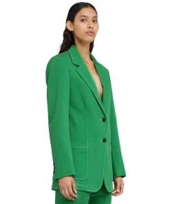 Blazer Monopetto In Denim Con Cuciture A Contrasto^MSGM Discount