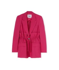 Blazer Monopetto In Fresco Lana Con Collo A Rever E Rouches In Vita^MSGM Cheap