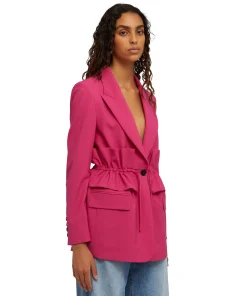 Blazer Monopetto In Fresco Lana Con Collo A Rever E Rouches In Vita^MSGM Cheap