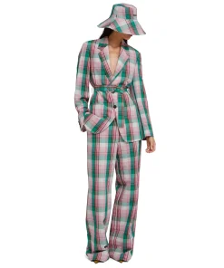 Blazer Monopetto In Lino Madras Con Cintura In Vita^MSGM Online