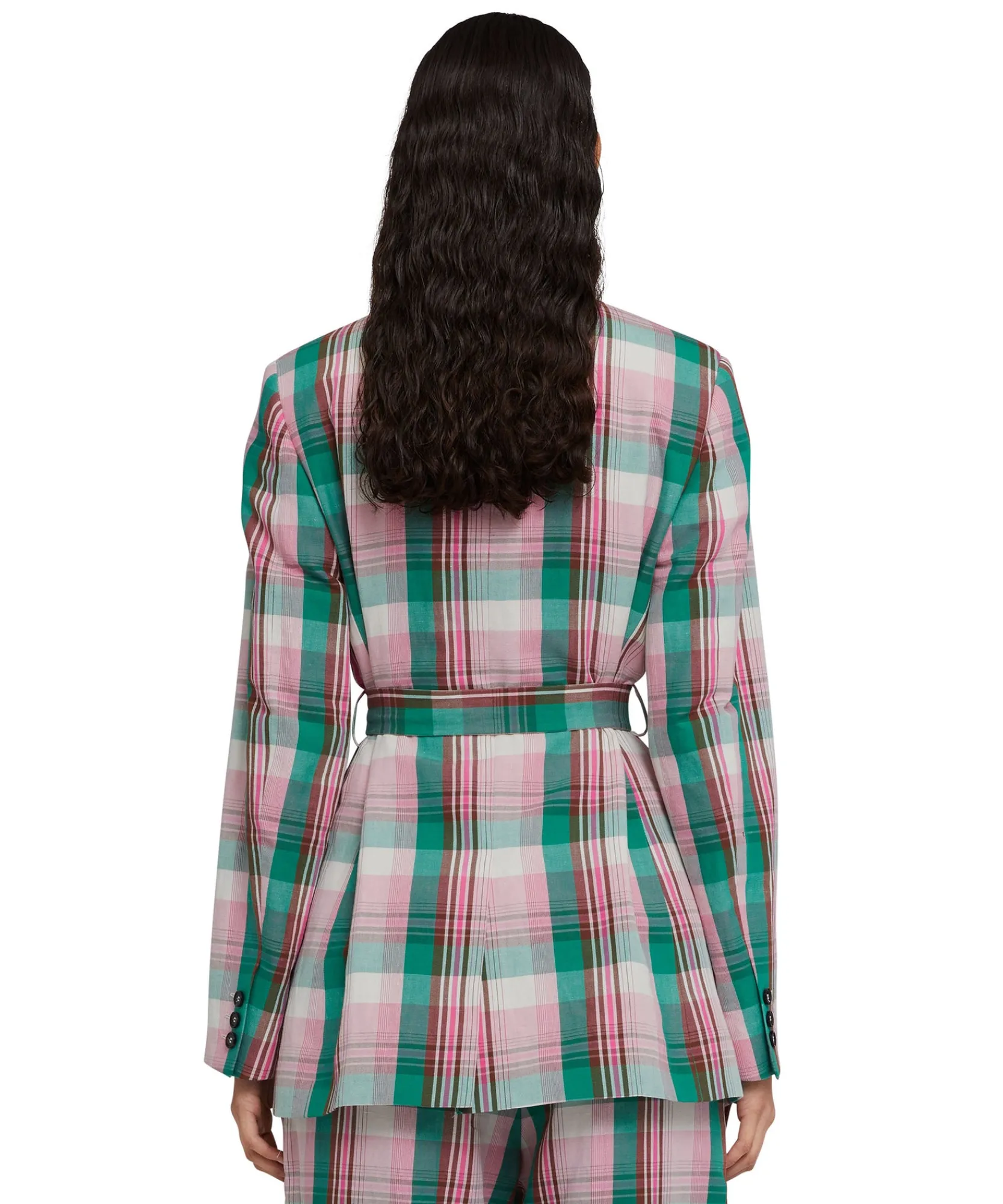 Blazer Monopetto In Lino Madras Con Cintura In Vita^MSGM Online