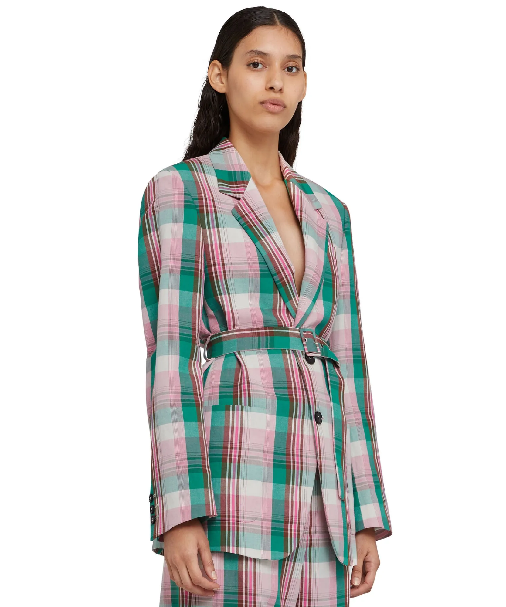 Blazer Monopetto In Lino Madras Con Cintura In Vita^MSGM Online