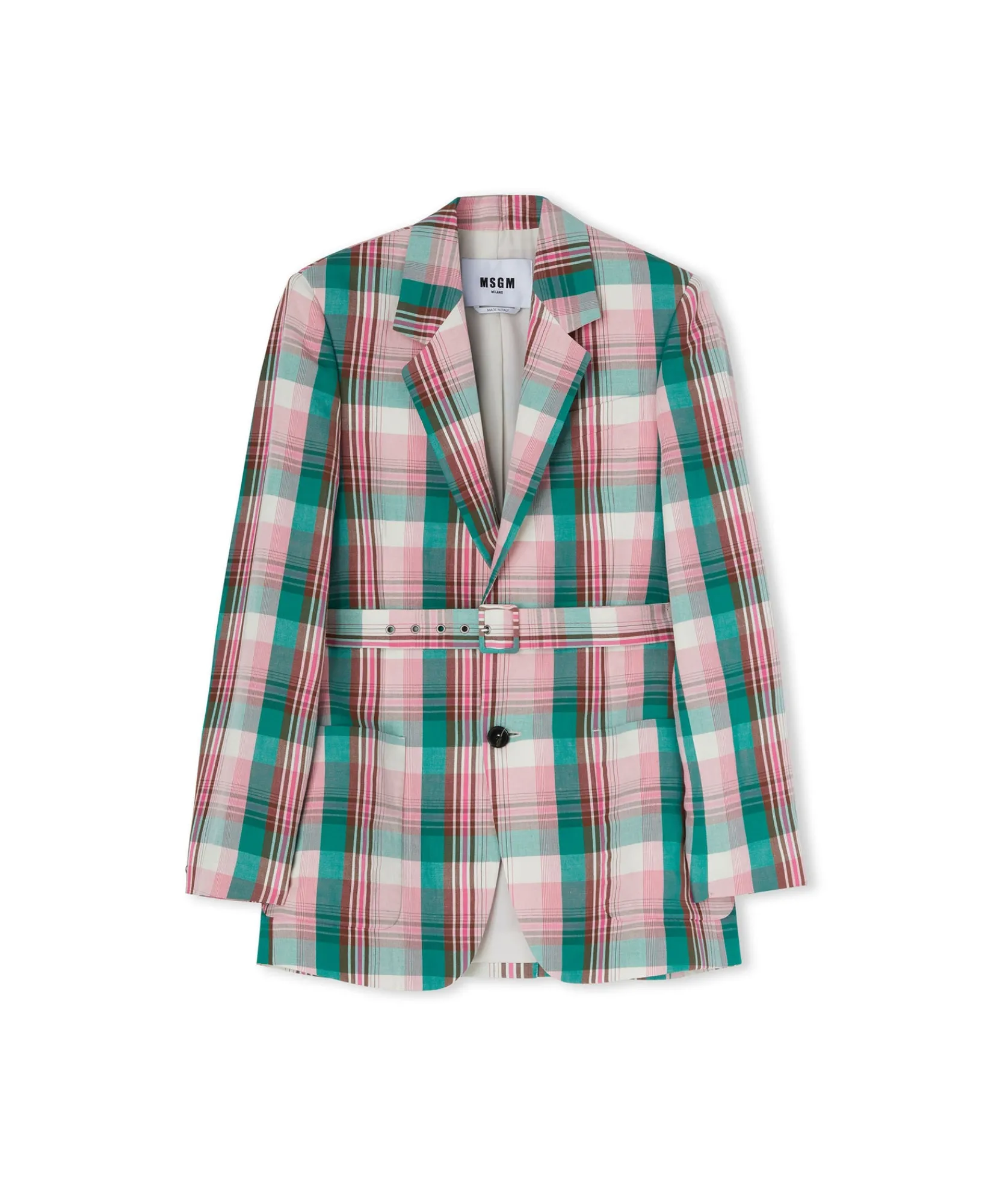Blazer Monopetto In Lino Madras Con Cintura In Vita^MSGM Sale