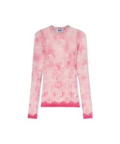 Blusa Girocollo In Mesh Con Stampa 