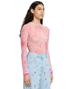 Blusa Girocollo In Mesh Con Stampa 