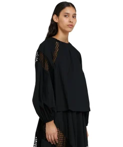 Blusa In Cotone Popeline Sartoriale Con Dettagli A Rete^MSGM Best
