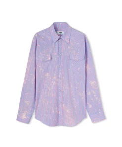 Camicia A Righe In Cotone Organico Popeline Con Lavaggio Bleached^MSGM Sale