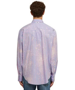 Camicia A Righe In Cotone Organico Popeline Con Lavaggio Bleached^MSGM Sale
