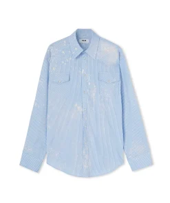 Camicia A Righe In Cotone Organico Popeline Con Lavaggio Bleached^MSGM Cheap