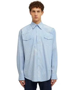 Camicia A Righe In Cotone Organico Popeline Con Lavaggio Bleached^MSGM Cheap