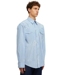 Camicia A Righe In Cotone Organico Popeline Con Lavaggio Bleached^MSGM Cheap
