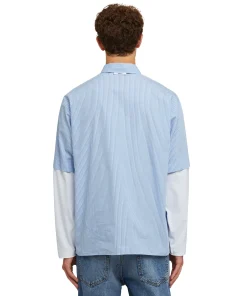 Camicia Bacchettata In Cotone Popeline Con Maniche Maglietta Incorporate^MSGM Discount
