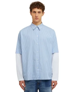 Camicia Bacchettata In Cotone Popeline Con Maniche Maglietta Incorporate^MSGM Discount