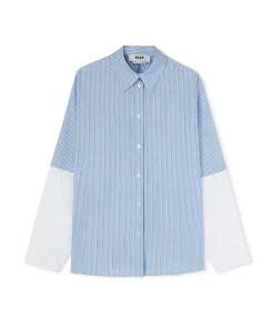 Camicia Bacchettata In Cotone Popeline Con Maniche Maglietta Incorporate^MSGM Discount
