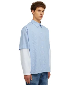 Camicia Bacchettata In Cotone Popeline Con Maniche Maglietta Incorporate^MSGM Discount