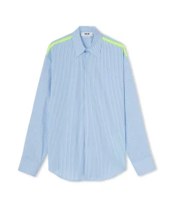 Camicia Bacchettata In Cotone Popeline Con Dettaglio Bande A Contrasto^MSGM Fashion