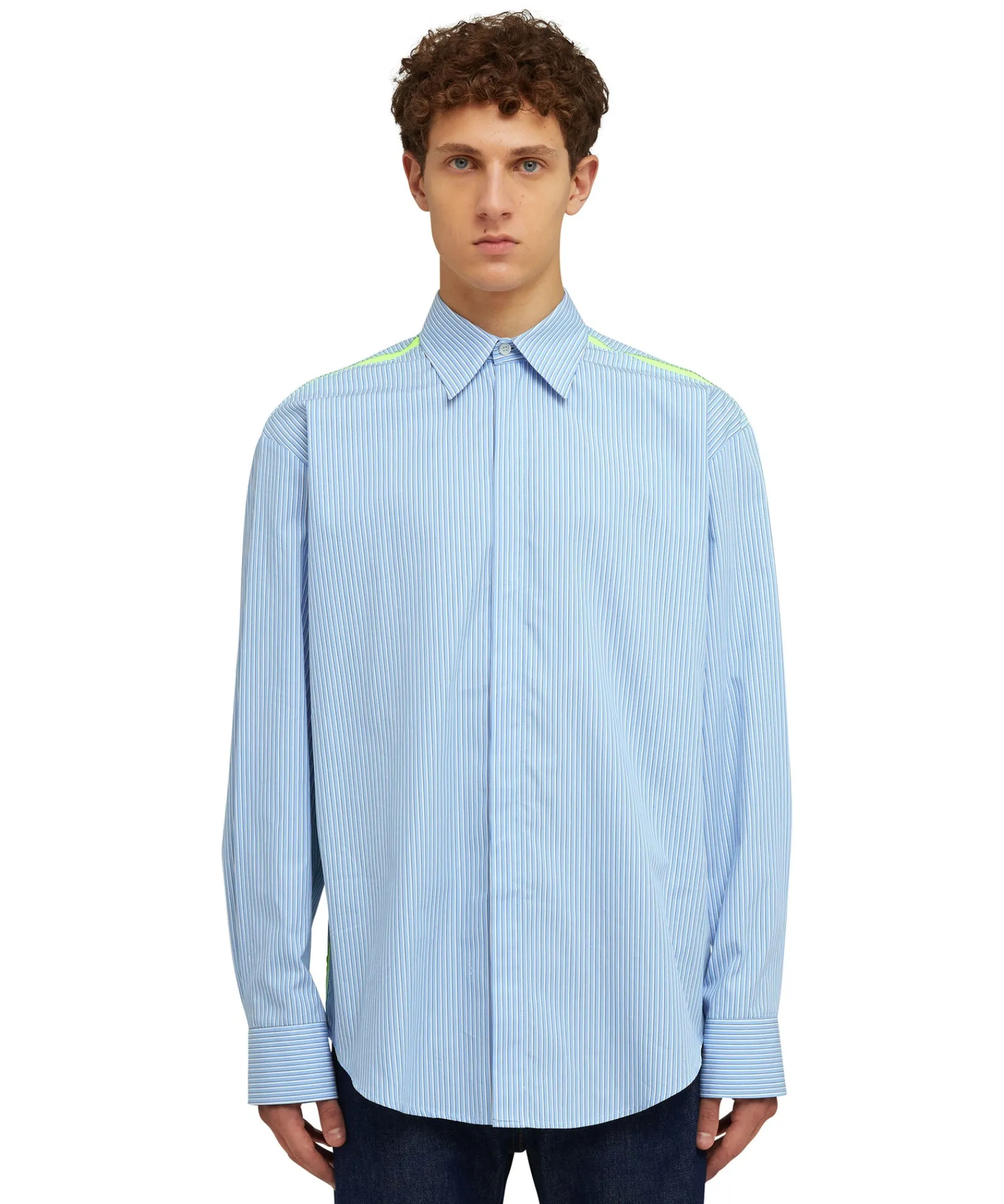 Camicia Bacchettata In Cotone Popeline Con Dettaglio Bande A Contrasto^MSGM Fashion