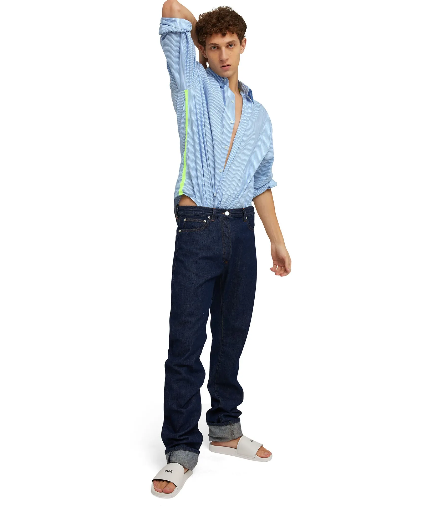 Camicia Bacchettata In Cotone Popeline Con Dettaglio Bande A Contrasto^MSGM Fashion