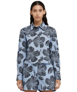 Camicia Crop In Cotone Popeline Sartoriale Con Stampa "Hibiscus"^MSGM Online