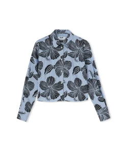 Camicia Crop In Cotone Popeline Sartoriale Con Stampa "Hibiscus"^MSGM Online