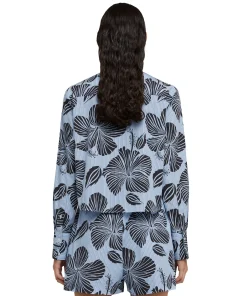 Camicia Crop In Cotone Popeline Sartoriale Con Stampa 