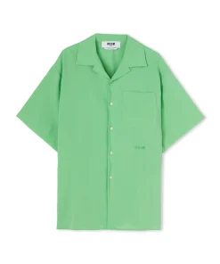 Camicia Fluida In Viscosa Tinta Unita A Maniche Corte^MSGM Fashion