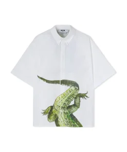 Camicia In Cotone Organico Popeline Con Stampa "Crocodile"^MSGM Shop