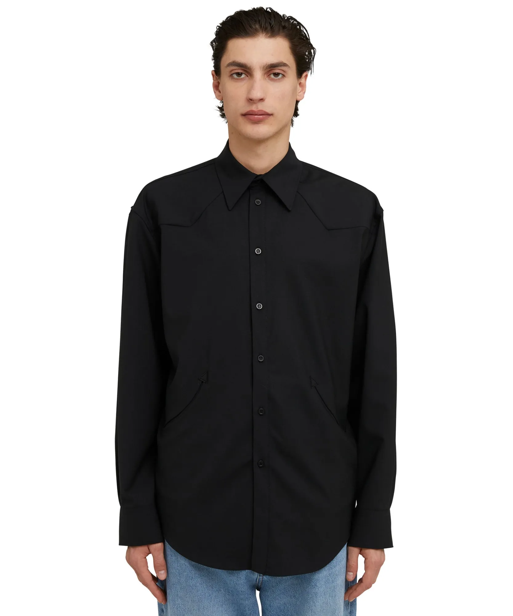 Camicia In Fresco Lana Tinta Unita Con Dettagli Western^MSGM Best