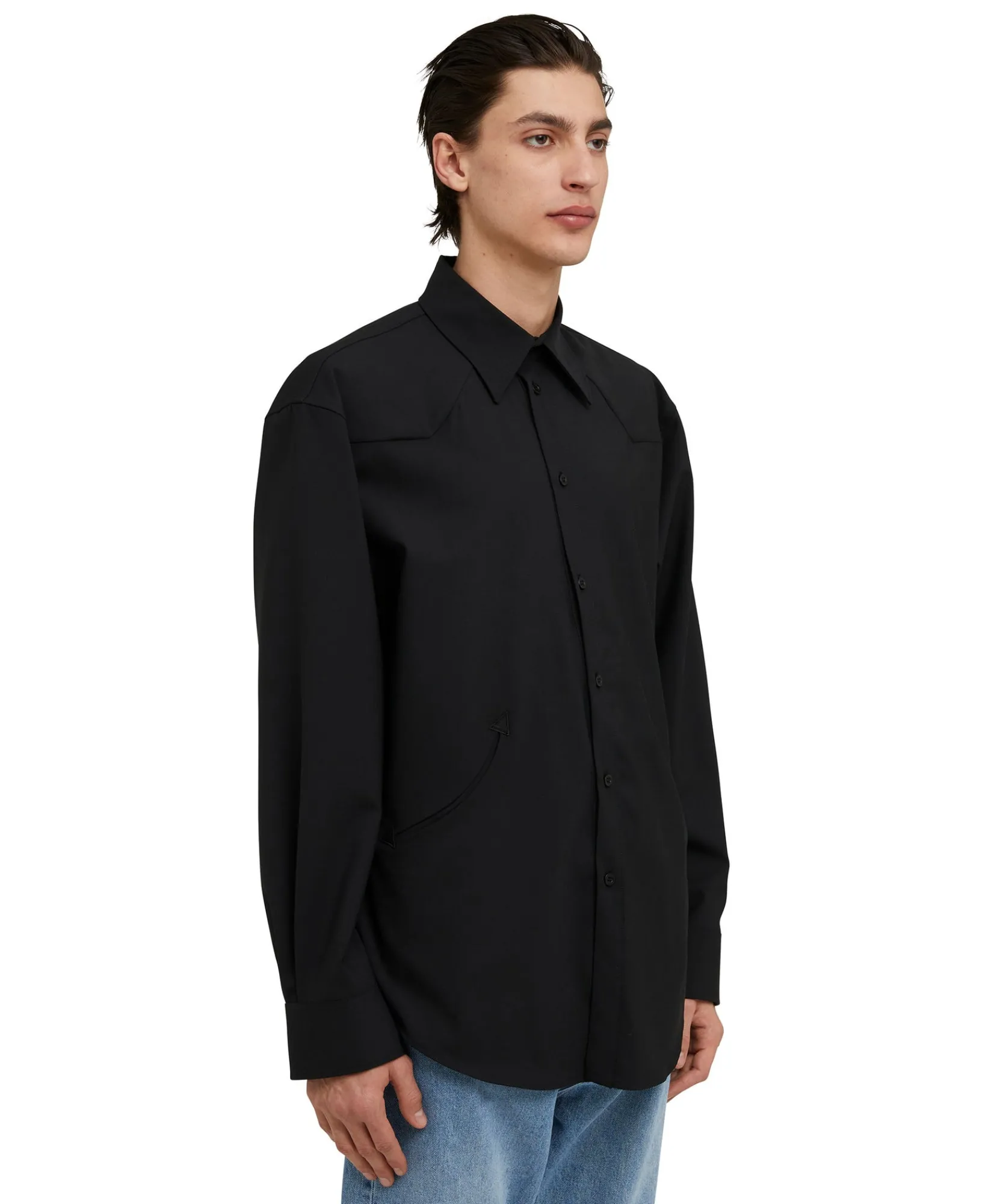 Camicia In Fresco Lana Tinta Unita Con Dettagli Western^MSGM Best