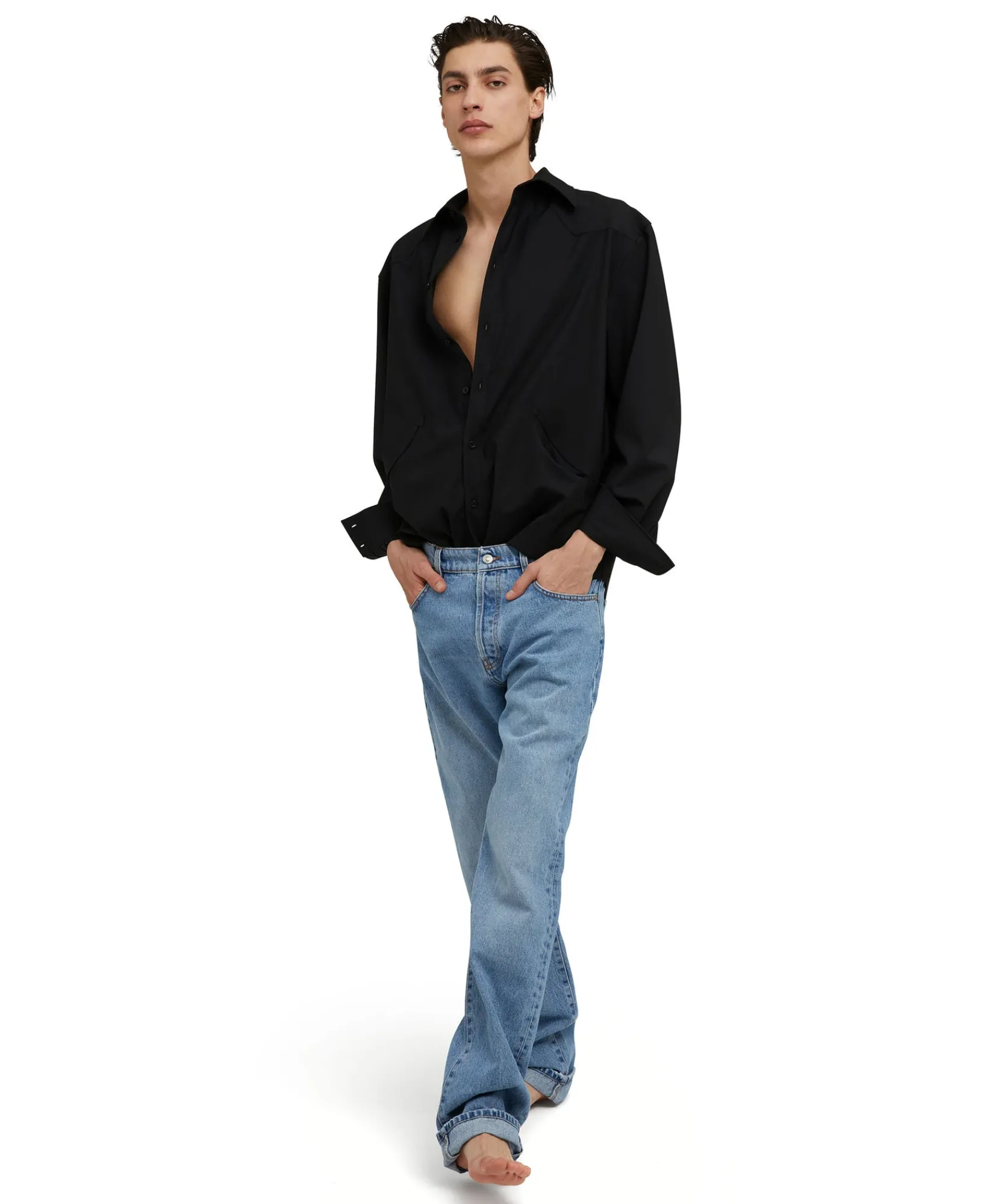 Camicia In Fresco Lana Tinta Unita Con Dettagli Western^MSGM Best