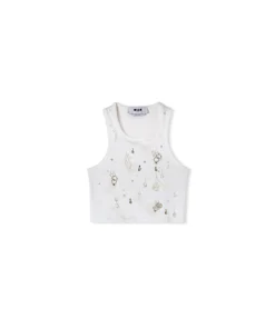 Canotta Crop In Cotone Con Dettagli Gioiello Applicati^MSGM Flash Sale