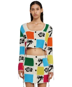 Cardigan Crop In Maglia Patchwork Con Intarsi Di Hibiscus E Palme^MSGM Flash Sale