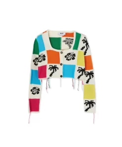 Cardigan Crop In Maglia Patchwork Con Intarsi Di Hibiscus E Palme^MSGM Flash Sale