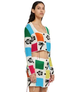 Cardigan Crop In Maglia Patchwork Con Intarsi Di Hibiscus E Palme^MSGM Flash Sale